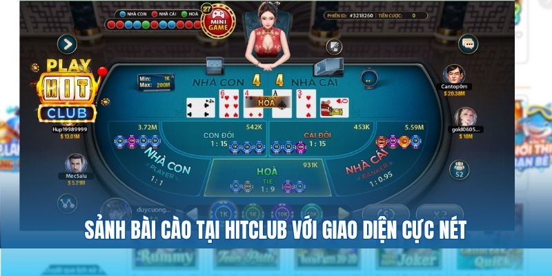 Sảnh bài cào tại Hitclub với giao diện cực nét